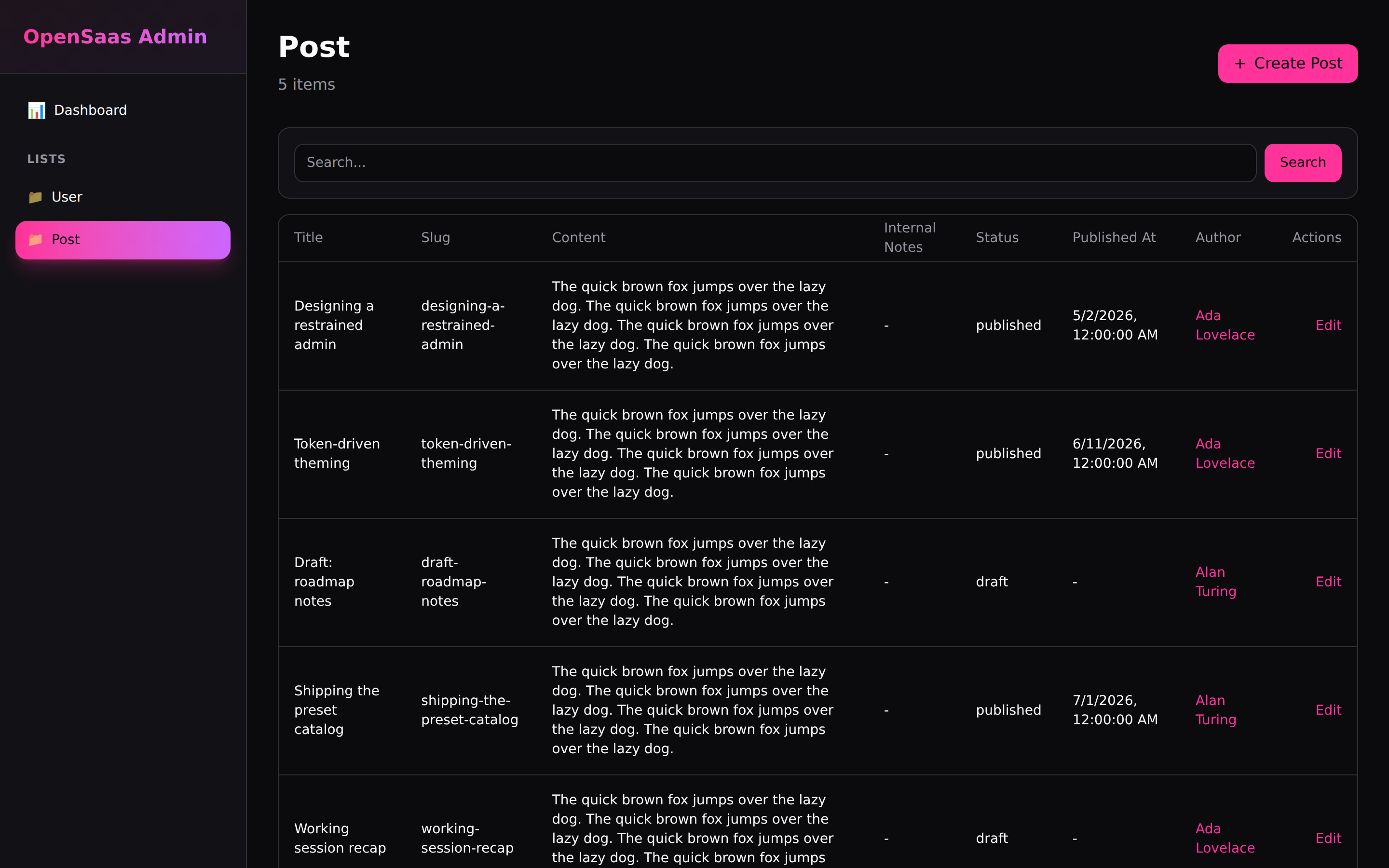 neon preset, dark mode